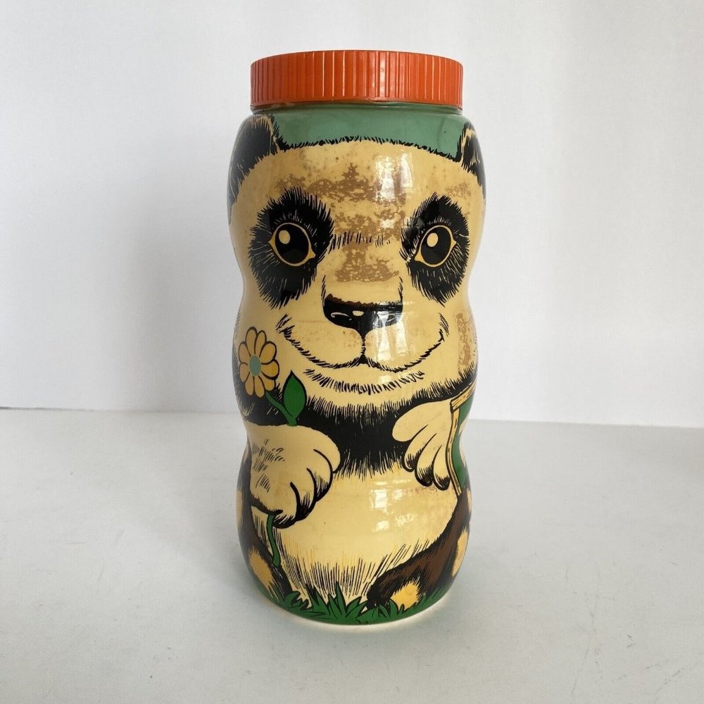 Vintage Tang Orange Drink Plastic Container Panda Bear Flower Power Bank Empty